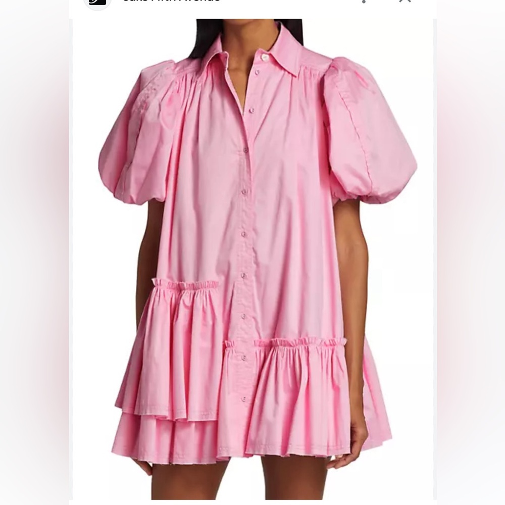 Aje Pink Puff-Sleeve Tiered Shirt Dress